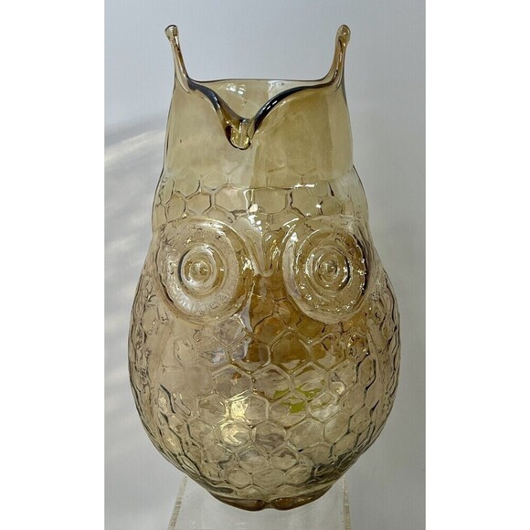 Honeycomb Iridescent Owl Pitcher or Vase Unknown Maker Very Cool!!!